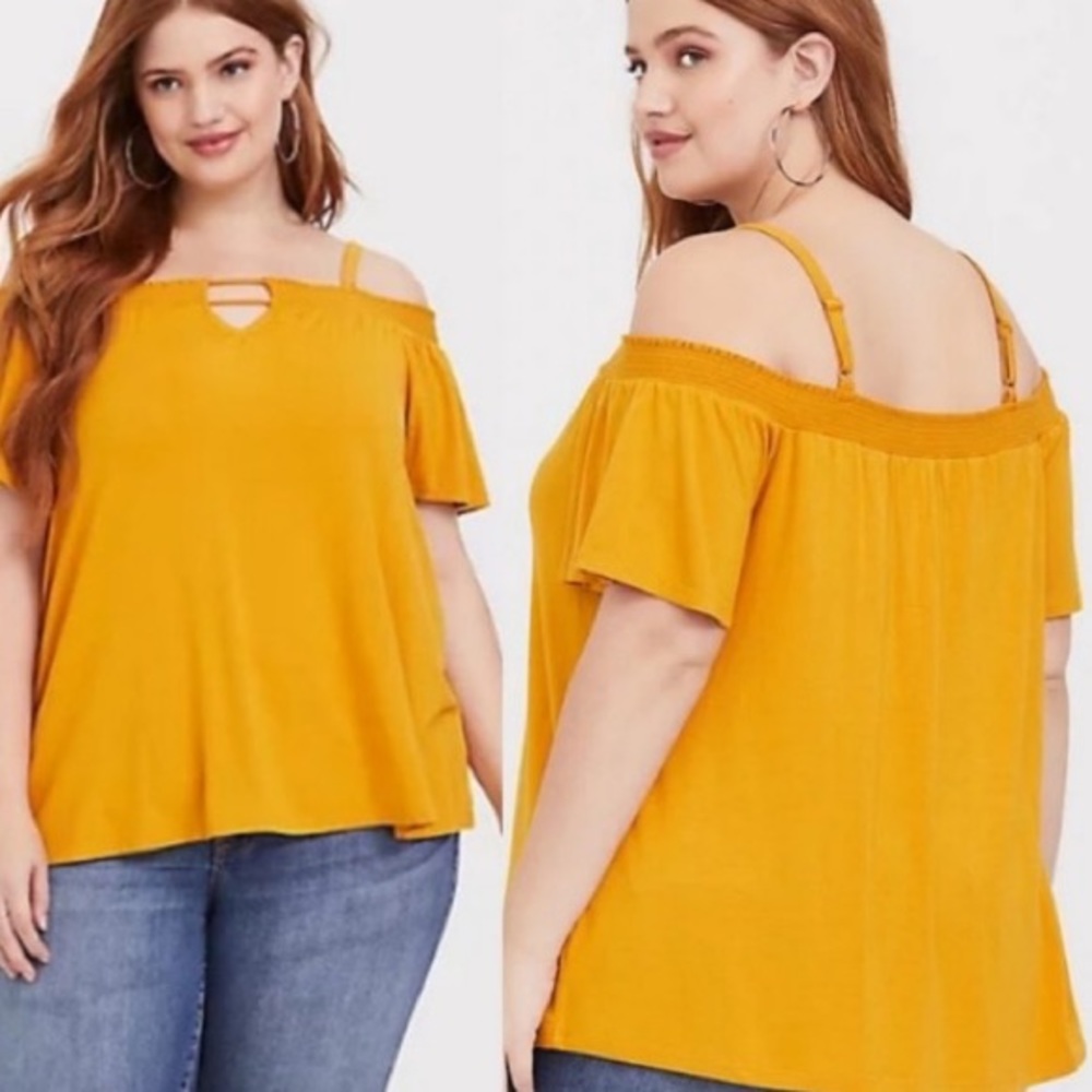 Super Soft Yellow Cold Shoulder Top